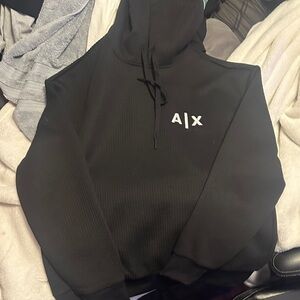 Armani Exchange Black Pullover Hoodie with White A|X Logo